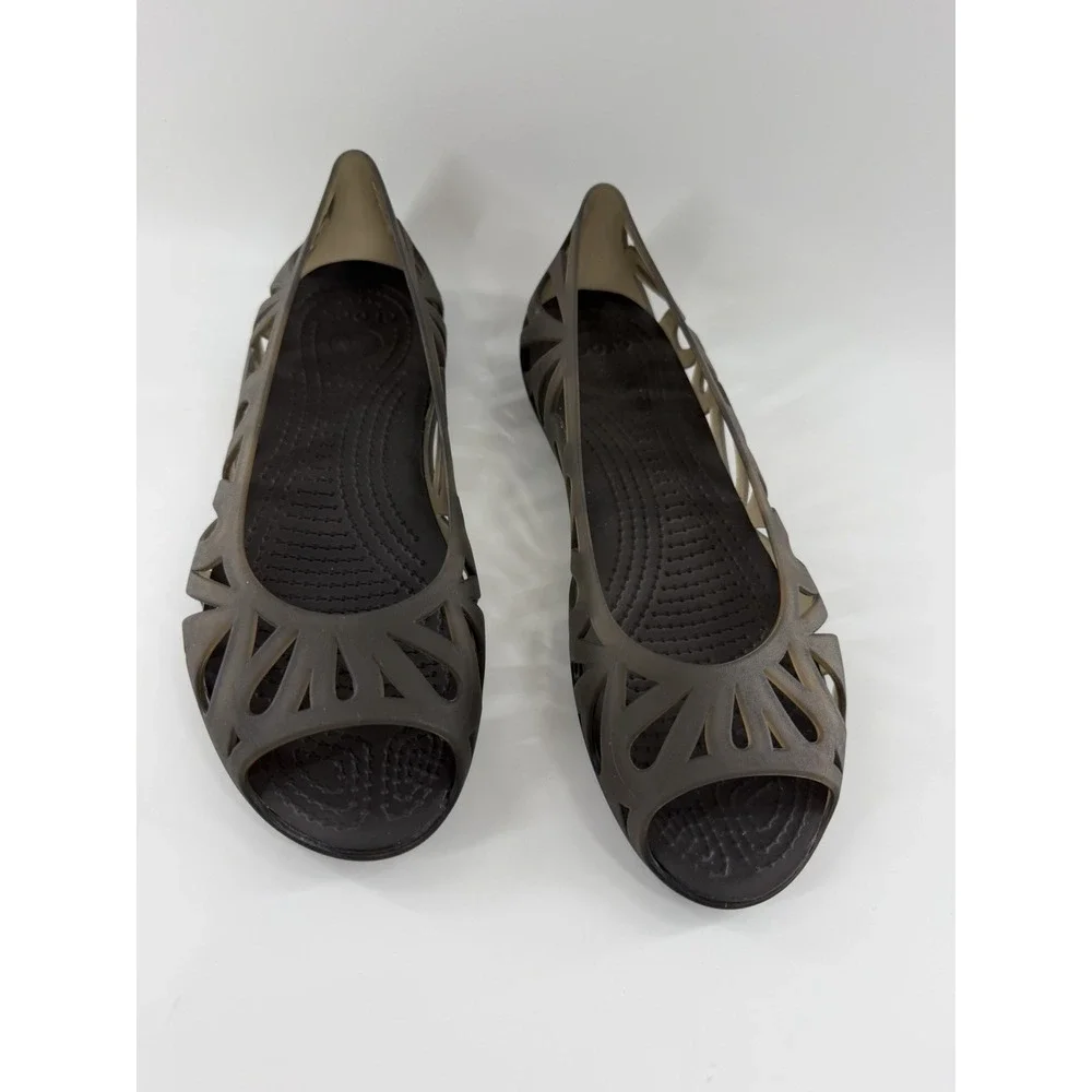 Crocs Women's Jelly Flats Sz 6 Adrina Bronze Cutout Slip On Shoes Summer Beach